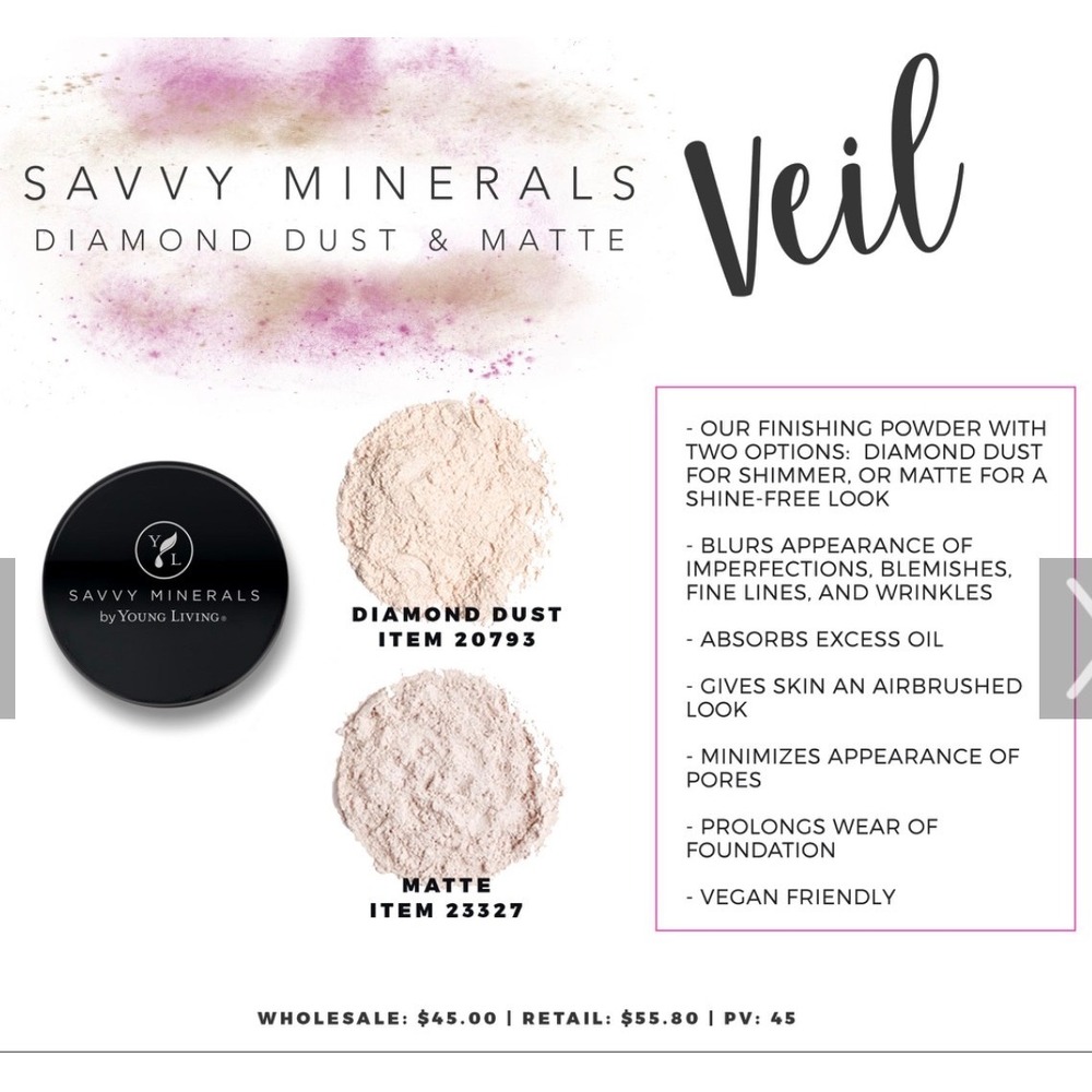 Savvy Minerals Young Living Veil Finishing Powder Diamond Dust 20793 Shimmer 5g